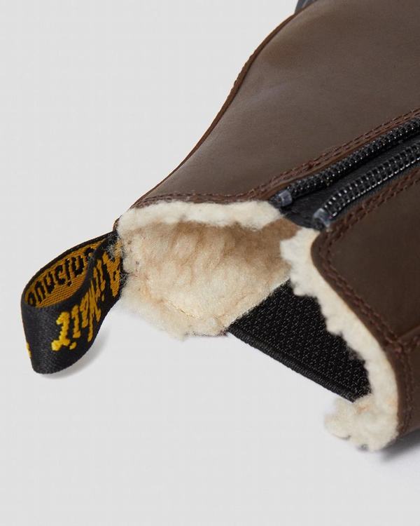 Dr Martens Dětské Chelsea Boty Youth Fur-lined 2976 Leonore Tmavě Hnědé, CZ-268150